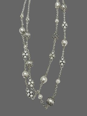 Retired Brighton ATMA Pearl Bead Crystal Silver Tone Double Strand Necklace